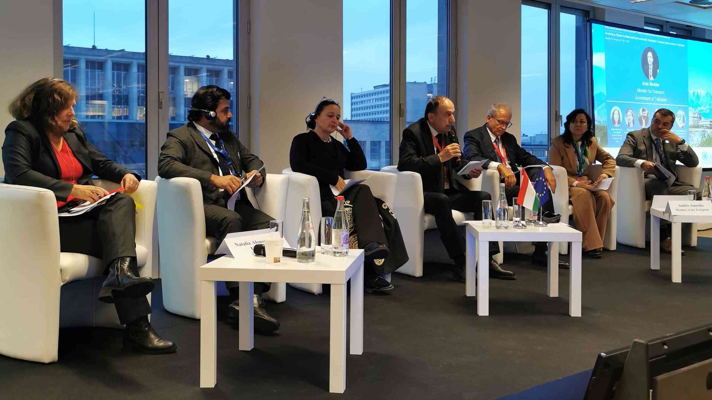 Panel at event on investing in climate resilient and sustainable transport infrastructure in Tajikistan