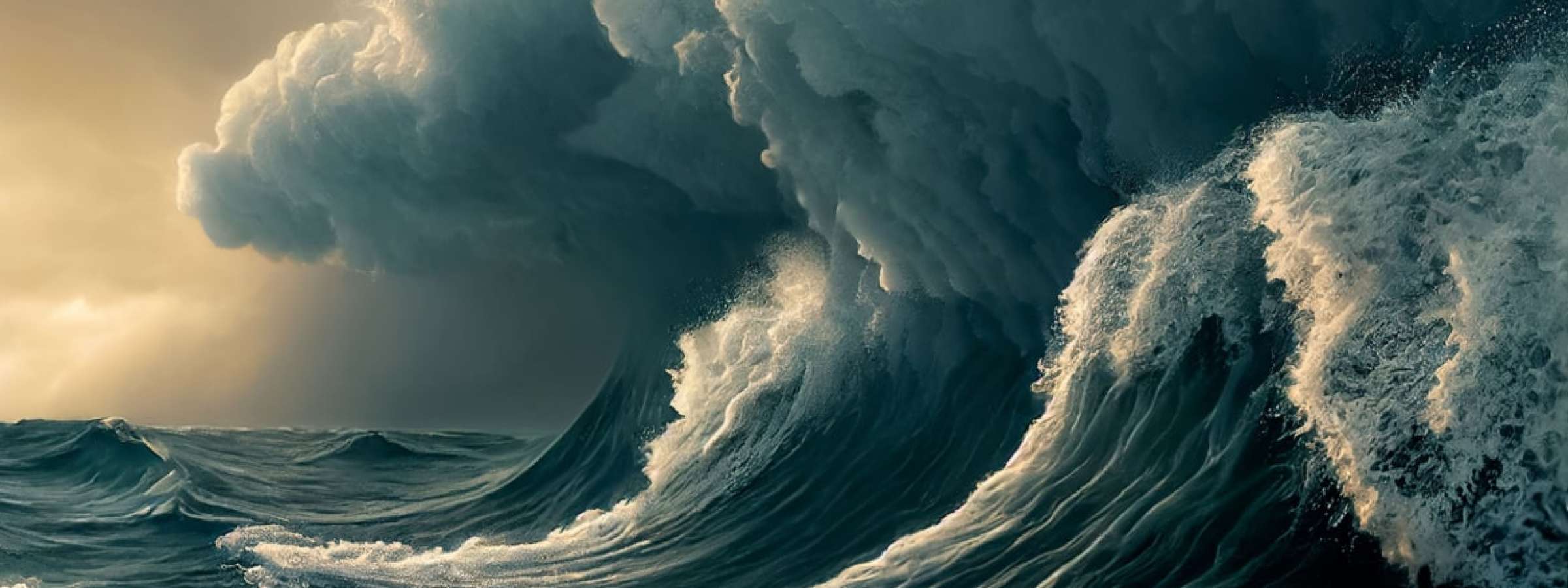 Big wave beneath huge clouds