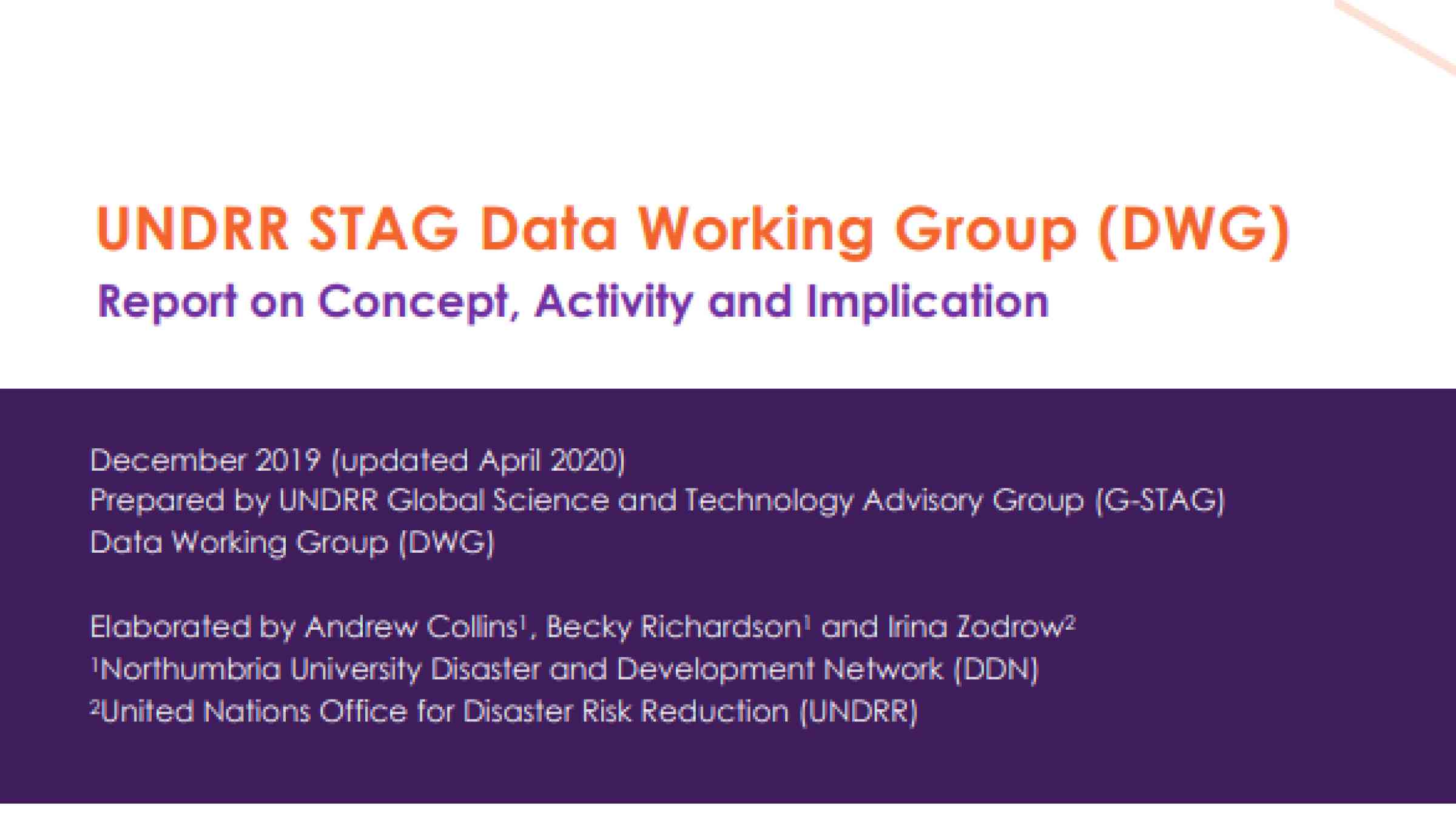 Cover image of the STAG Data Working Group report